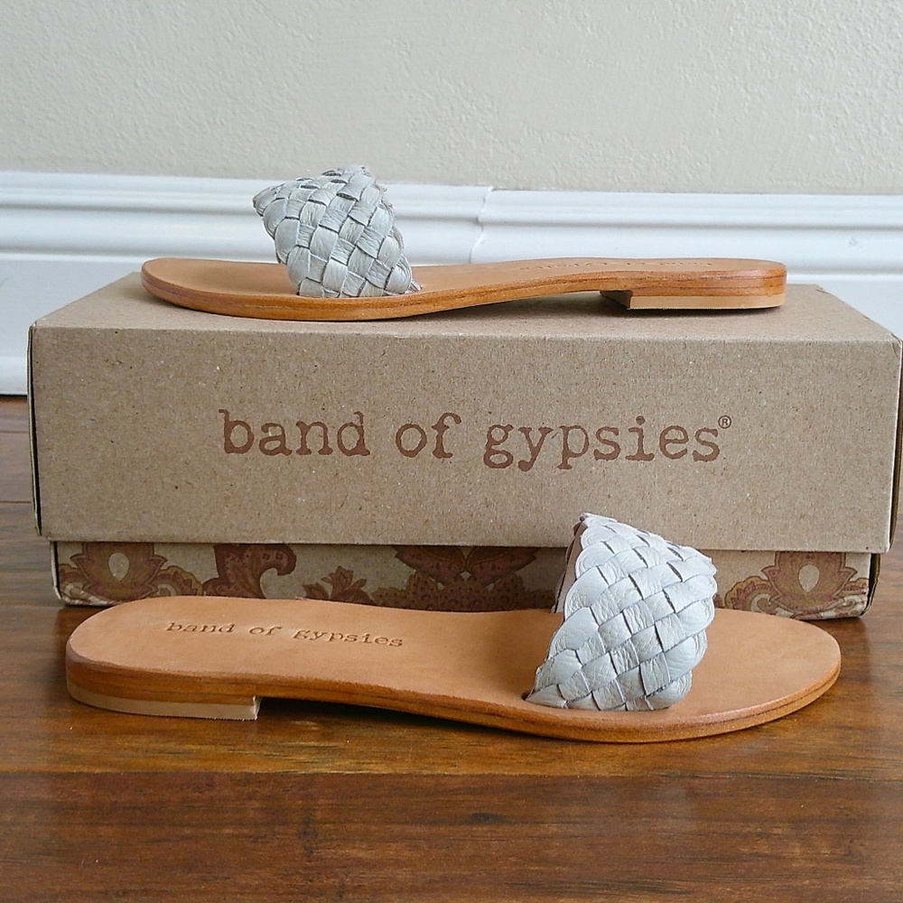 B.O.G Band of the Free White Malibu Slides Leather Woven Sandals Shoes W7